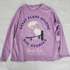 💕✨️NWOT ZARA Girls long sleeve tee shirt purple 11-12 Y Globe skateboard